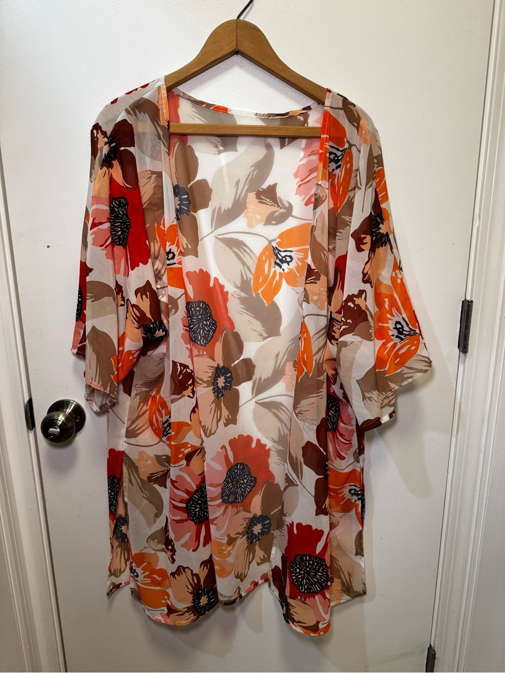Sheer Floral Kimono Tunic in Orange Multi